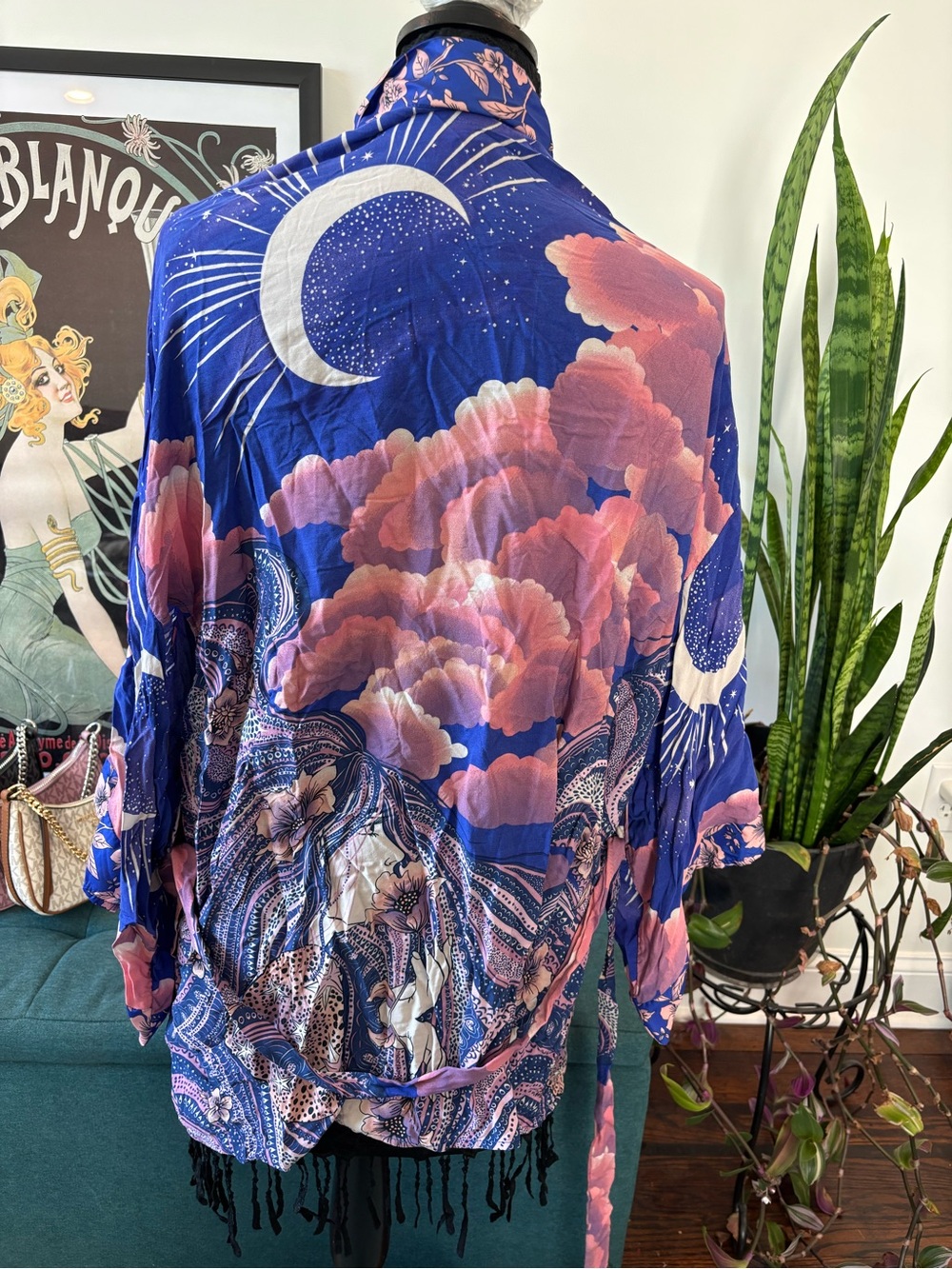 Women’s Blue Celestial Print Kimono Robe - Picture 9 of 9